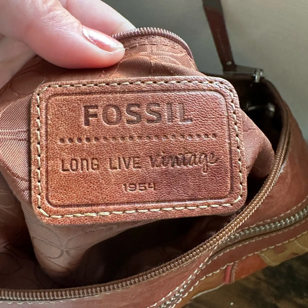 FOSSIL Leather Patchwork Shoulder Bag Crossbody Hobo Handbag Purse VINTAGE - Picture 7 of 15